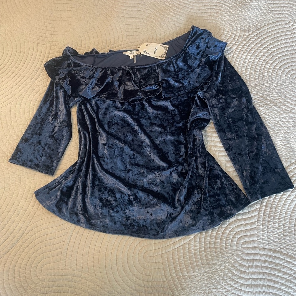 Blue Crushed Velvet Blouse